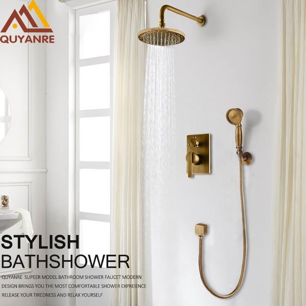 quyanre concealed carve antique brass shower faucets set 8" carved head kit 2-way mixer tap bath showe faucet bathroom sets
quyanre concealed carve antique brass shower faucets set 8" carved head kit 2-way mixer tap bath showe faucet bathroom sets