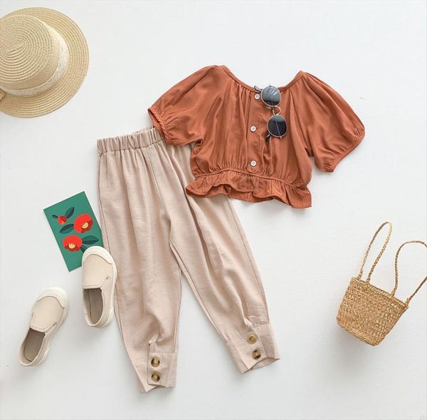 1 8y korea style kids baby girl clothing fashion solid color button loose t shirt beam feet long pants summer, White
1 8y korea style kids baby girl clothing fashion solid color button loose t shirt beam feet long pants summer, White