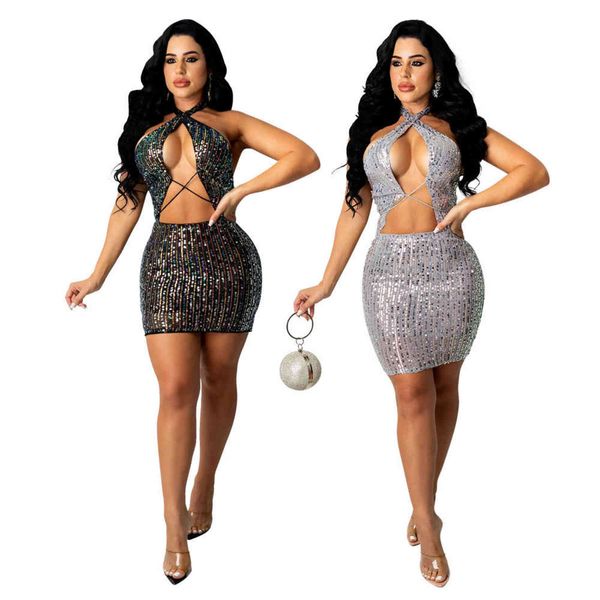 oluolin autumn backless halter neck crossover lace-up wrap chest hollow mini sress nightclub party sequin beads dress women 211115, Black;gray
oluolin autumn backless halter neck crossover lace-up wrap chest hollow mini sress nightclub party sequin beads dress women 211115, Black;gray