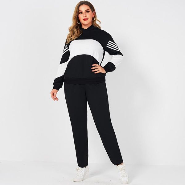 fashion college style black and white classic stitching hooded long-sleeved sweater trousers plus size sports womens casual suit women'
fashion college style black and white classic stitching hooded long-sleeved sweater trousers plus size sports womens casual suit women'