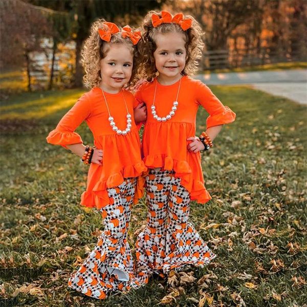 clothing sets 1-6 years old baby girls autumn clothes set solid color long sleeve o-neck + pumpkin print flared trousers, White
clothing sets 1-6 years old baby girls autumn clothes set solid color long sleeve o-neck + pumpkin print flared trousers, White