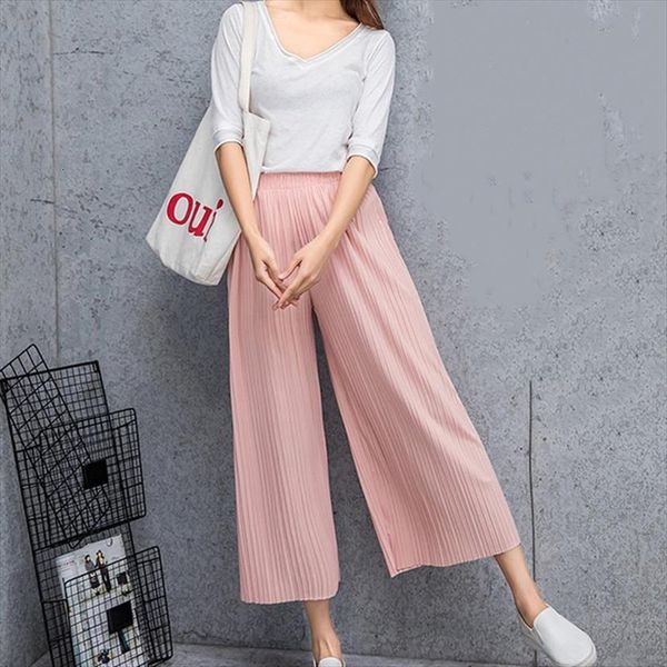 summer spring fashion tide women capris black casual loose elastic waist high pleated wide leg chiffon pants, Black;white
summer spring fashion tide women capris black casual loose elastic waist high pleated wide leg chiffon pants, Black;white