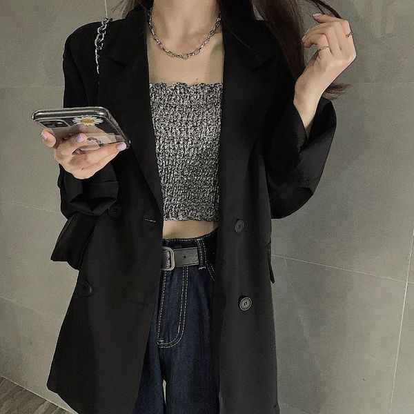 women's suits & blazers solid color casual office blazer korean fashion preppy style work formal suit student chic clothing commute wea, White;black
women's suits & blazers solid color casual office blazer korean fashion preppy style work formal suit student chic clothing commute wea, White;black