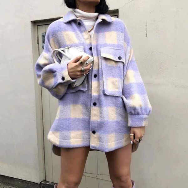 women's wool & blends casual woman purple plaid woolen coat fashion ladies autumn oversized turn down collar jacket female chic wa, Black
women's wool & blends casual woman purple plaid woolen coat fashion ladies autumn oversized turn down collar jacket female chic wa, Black