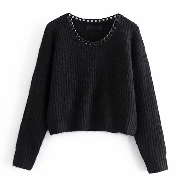 floy fashion o neck loose sweaters women elegant long sleeve chain casual sweater black short pullover ladies women's, White;black
floy fashion o neck loose sweaters women elegant long sleeve chain casual sweater black short pullover ladies women's, White;black