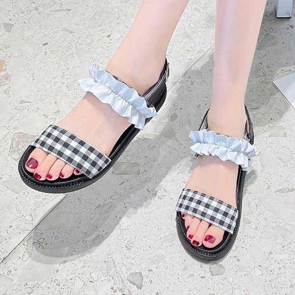 rimocy sweet cute plaid pleated flat women sandals summer soft open toe platform sandalias female outdoor non slip shoes mujer, Black
rimocy sweet cute plaid pleated flat women sandals summer soft open toe platform sandalias female outdoor non slip shoes mujer, Black