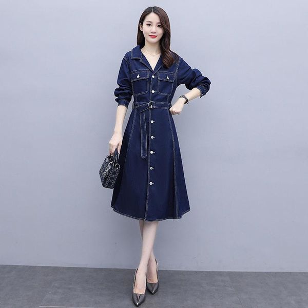 casual dresses 2021 women autumn elegant denim shirt dress belted long female sleeve turn-down collar vestidos z716, Black;gray
casual dresses 2021 women autumn elegant denim shirt dress belted long female sleeve turn-down collar vestidos z716, Black;gray