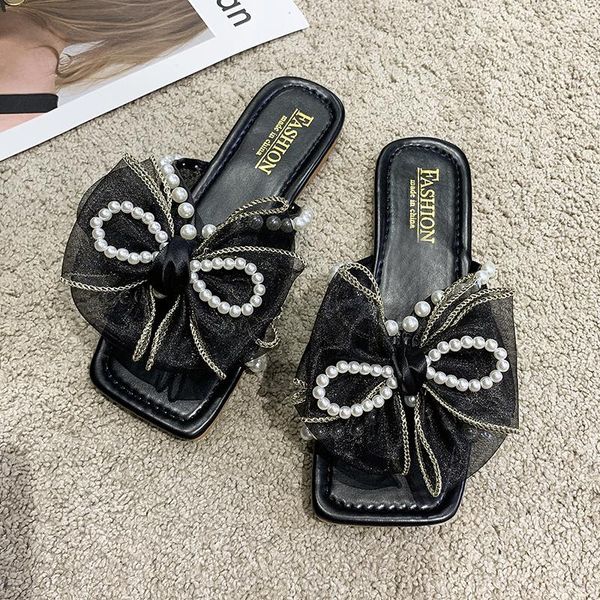 slippers women 2021 summer pearl bow low heel female wild fashion outdoor beach shoes ladies casual non slip slides, Black
slippers women 2021 summer pearl bow low heel female wild fashion outdoor beach shoes ladies casual non slip slides, Black