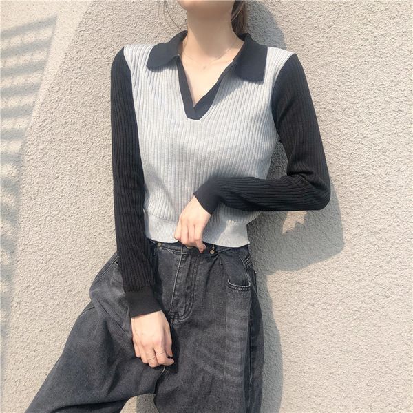 early autumn new product color matching slim fit all-match v-neck long-sleeved pullover sweater slimming shirt simple girl 210412, White;black
early autumn new product color matching slim fit all-match v-neck long-sleeved pullover sweater slimming shirt simple girl 210412, White;black