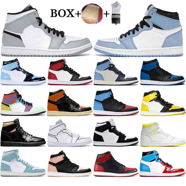 with box 2021 mens 1 high og boots shoes 1s banned university blue chameleon 3 unc light smoke grey sports sneakers eur36-46, Black