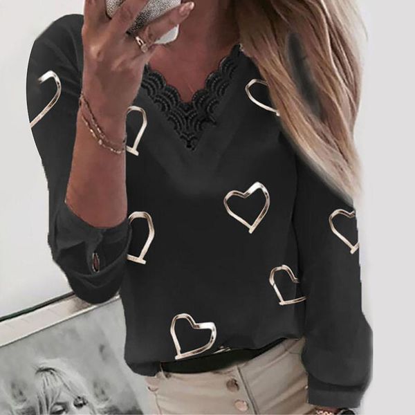 women's blouses & shirts hearts print women v-neck lace patchwork long sleeve shirt blouse camisas de mujer chemisier femme, White
women's blouses & shirts hearts print women v-neck lace patchwork long sleeve shirt blouse camisas de mujer chemisier femme, White