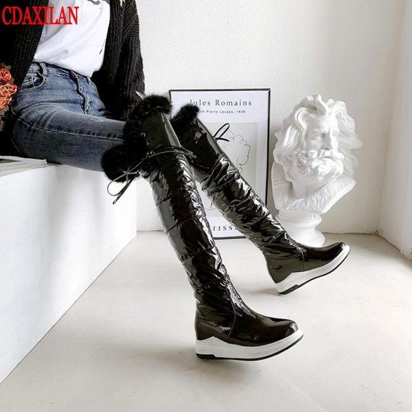 boots cdaxilan to snow women winter warm legs soft pu leather hair lace-up mid-heel over the-knee-boots with plush, Black
boots cdaxilan to snow women winter warm legs soft pu leather hair lace-up mid-heel over the-knee-boots with plush, Black