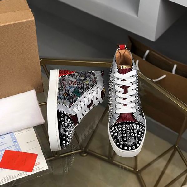 rivet rhinestone red sole shoes boots men's color matching high-tide brand luxury designer casual mesh sequined sneakers, Black
rivet rhinestone red sole shoes boots men's color matching high-tide brand luxury designer casual mesh sequined sneakers, Black