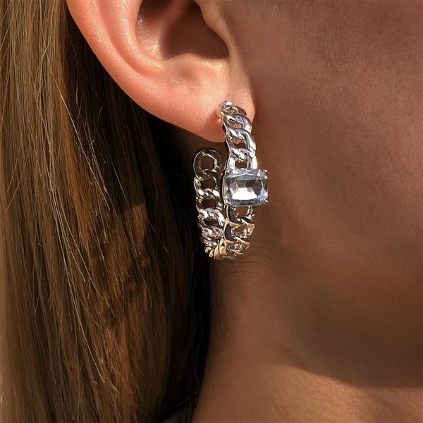hoop & huggie stonefans luxury crystal pendant cuban earrings for women vintage thick circle piercing earring hip hop jewelry accessories, Golden;silver 
hoop & huggie stonefans luxury crystal pendant cuban earrings for women vintage thick circle piercing earring hip hop jewelry accessories, Golden;silver
