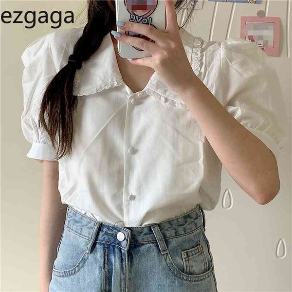 ezgaga sweet white shirts women peter pan collar korean chic summer new short puff sleeve blouse solid loose fashion blusas 210430
ezgaga sweet white shirts women peter pan collar korean chic summer new short puff sleeve blouse solid loose fashion blusas 210430