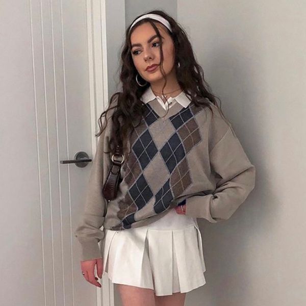 vintage argyle plaid y2k knitted sweater winter women fashion autumn casual long sleeve v neck jumper female pullover 210415, White;black
vintage argyle plaid y2k knitted sweater winter women fashion autumn casual long sleeve v neck jumper female pullover 210415, White;black