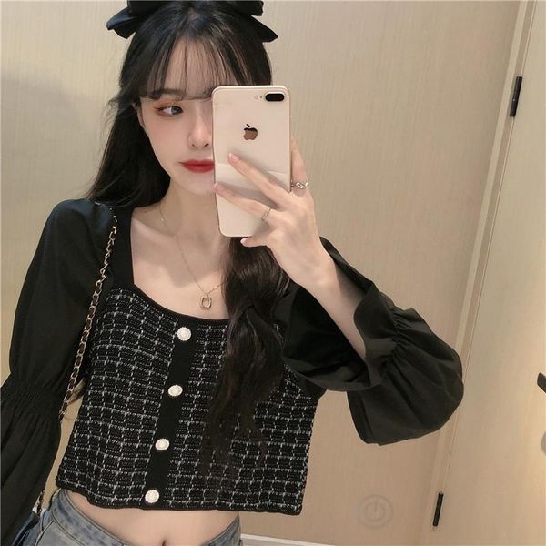 women's blouses & shirts square collar spring blouse women long sleeve patchwork plaid vintage shirt elegant korean cropped sweet pear, White
women's blouses & shirts square collar spring blouse women long sleeve patchwork plaid vintage shirt elegant korean cropped sweet pear, White