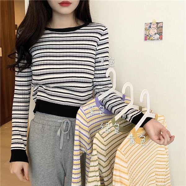 women's sweaters 2021 autumn women striped sweater o-neck cropped pullover girls vintage simple full sleeve crop for female, White;black
women's sweaters 2021 autumn women striped sweater o-neck cropped pullover girls vintage simple full sleeve crop for female, White;black