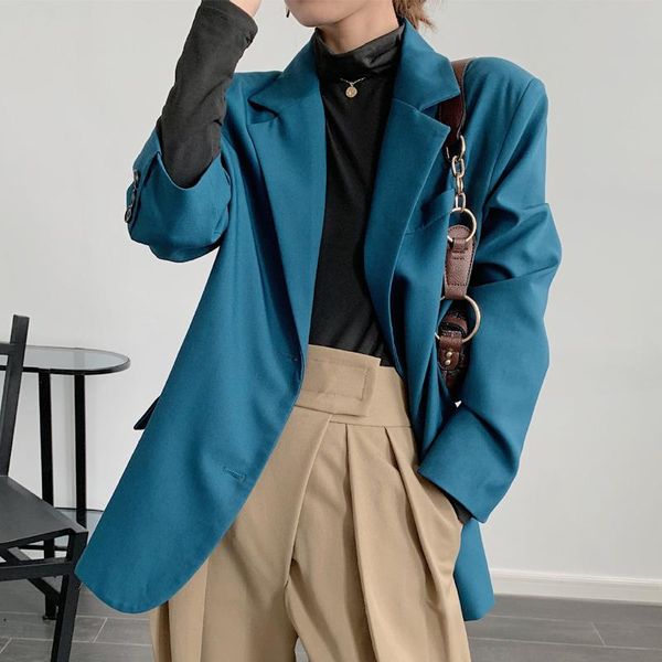 women's suits & blazers 2021 women spring coat turn down collar blue blazer feminino vintage ladies casaco for clothes, White;black
women's suits & blazers 2021 women spring coat turn down collar blue blazer feminino vintage ladies casaco for clothes, White;black