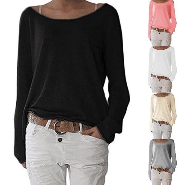 women's t-shirt solid color round neck long sleeve women casual spring autumn s-3xl, White
women's t-shirt solid color round neck long sleeve women casual spring autumn s-3xl, White