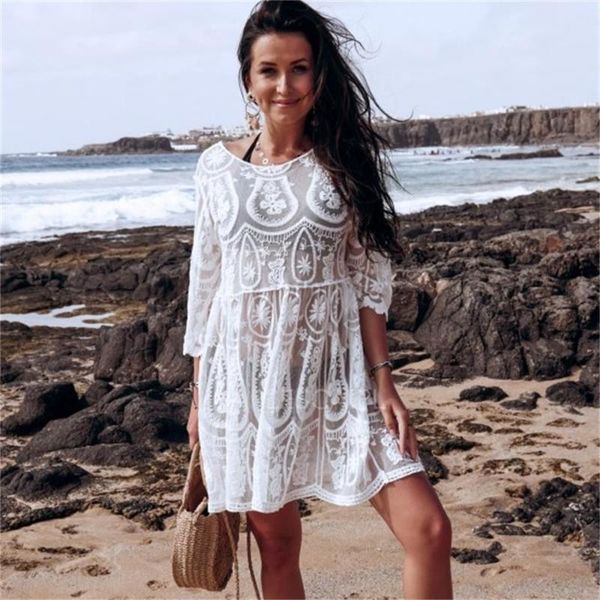 women's swimwear bohemian cover up dress long skirt beach loose hollow embroidery plus size robe vacation blouse sunscreen outside, White;black
women's swimwear bohemian cover up dress long skirt beach loose hollow embroidery plus size robe vacation blouse sunscreen outside, White;black