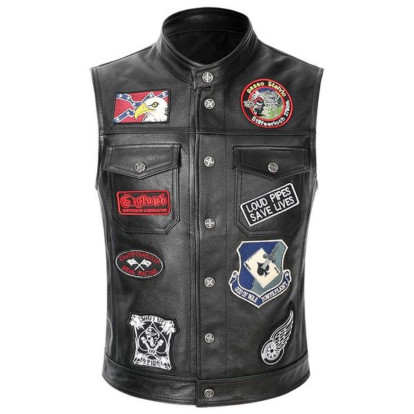 men's vests mens soa motorcycle biker real leather vest genuine cowhide waistcoat multiple badges patch sleeveless motorbike jacket, Black;white
men's vests mens soa motorcycle biker real leather vest genuine cowhide waistcoat multiple badges patch sleeveless motorbike jacket, Black;white