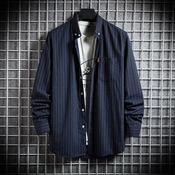 long-sleeved shirt men's spring korean style trendy loose casual striped fashion camisas para hombre shirts, White;black
long-sleeved shirt men's spring korean style trendy loose casual striped fashion camisas para hombre shirts, White;black