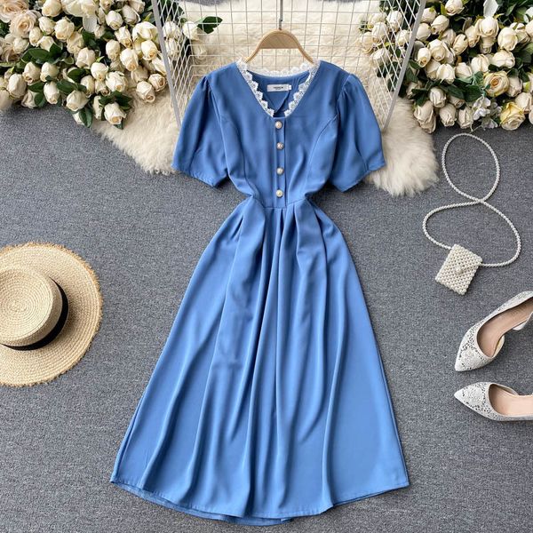 dresses women elegant french sweet lace v neck short sleeve a-line es summer chic streetwear solid midi long, Black;gray
dresses women elegant french sweet lace v neck short sleeve a-line es summer chic streetwear solid midi long, Black;gray