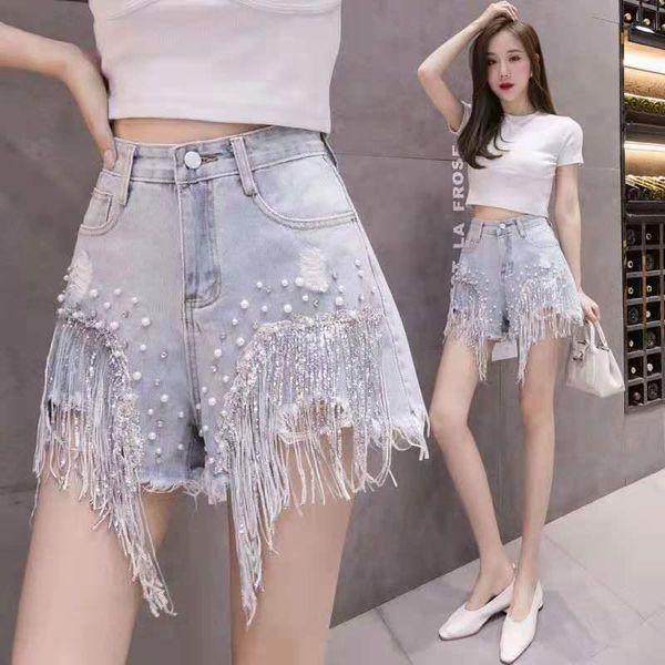 women's jeans 2021 spring summer denim shorts female high-waisted diamond sequins fringed pants short for women, Blue
women's jeans 2021 spring summer denim shorts female high-waisted diamond sequins fringed pants short for women, Blue