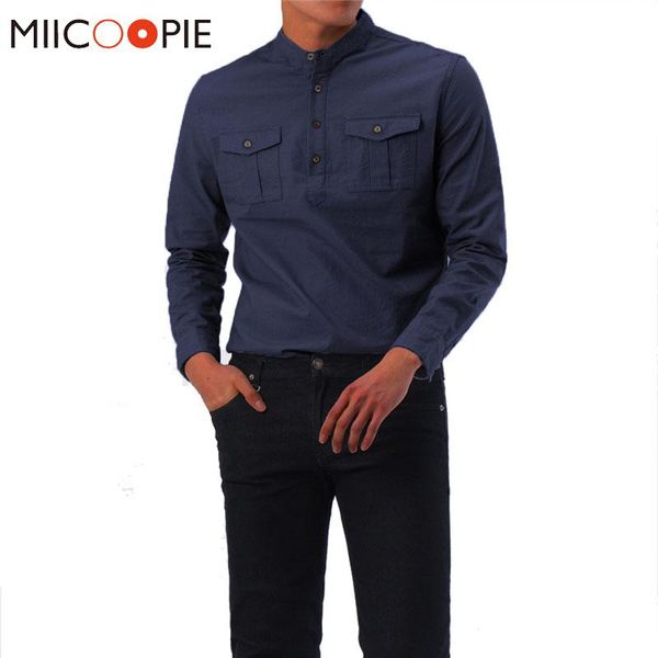 men's casual shirts men spring autumn double pockets shirt stand collar button long sleeved solid male business vintage chemise homme, White;black
men's casual shirts men spring autumn double pockets shirt stand collar button long sleeved solid male business vintage chemise homme, White;black