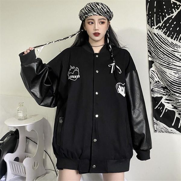 women's jackets harajuku women streetwear fashion spliced embroidery single breasted black bomber jacket female spring autumn loose coa, Black;brown
women's jackets harajuku women streetwear fashion spliced embroidery single breasted black bomber jacket female spring autumn loose coa, Black;brown