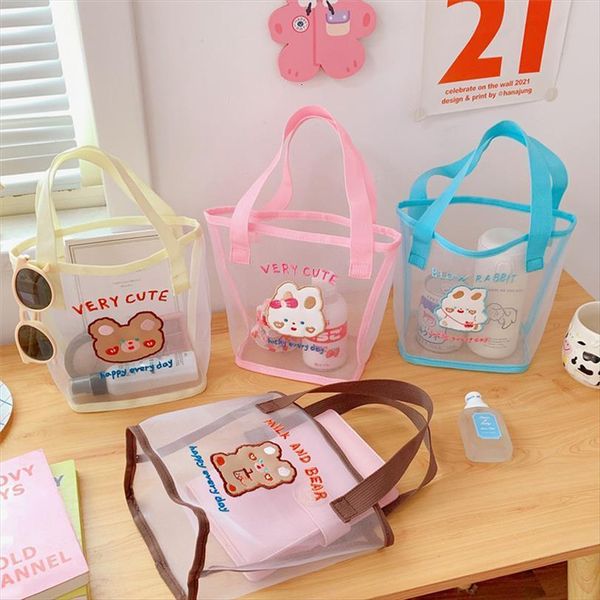 women simple ins cute bear cosmetic bags transparent mesh makeup shoulder summer convenient swimming outdoor travel beach storage
women simple ins cute bear cosmetic bags transparent mesh makeup shoulder summer convenient swimming outdoor travel beach storage