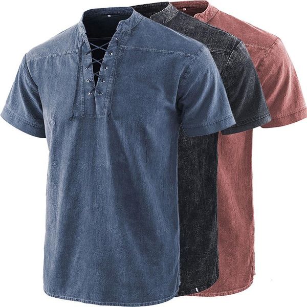 men's casual shirts men solid color short sleeve t shirt chest bandage male retro deep v neck thirts summer clothing for man, White;black
men's casual shirts men solid color short sleeve t shirt chest bandage male retro deep v neck thirts summer clothing for man, White;black
