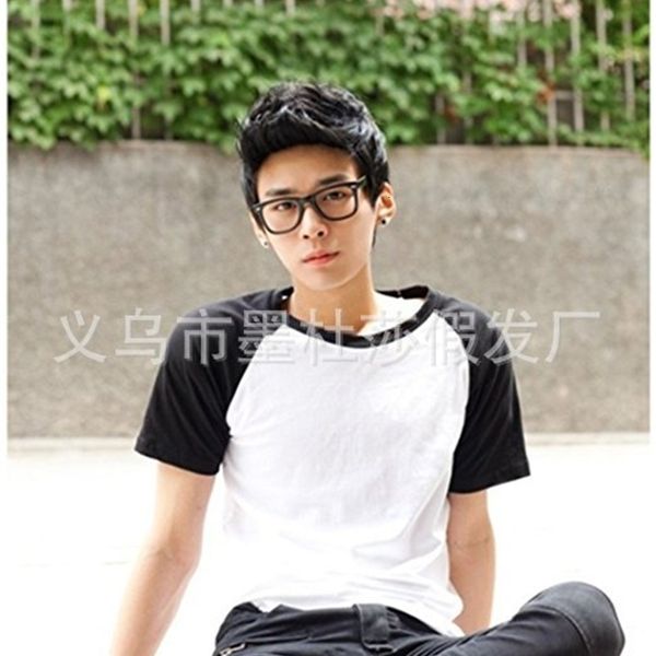 wig fashion men's handsome black diagonal bangs aircraft headgear 7456, Black;brown
wig fashion men's handsome black diagonal bangs aircraft headgear 7456, Black;brown