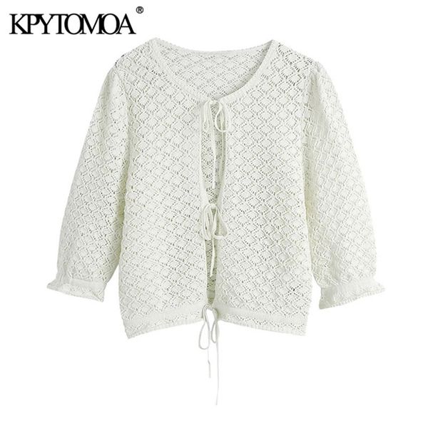 women fashion with bows hollow out knitted blouses vintage o neck puff sleeve female shirts chic 210421, White
women fashion with bows hollow out knitted blouses vintage o neck puff sleeve female shirts chic 210421, White