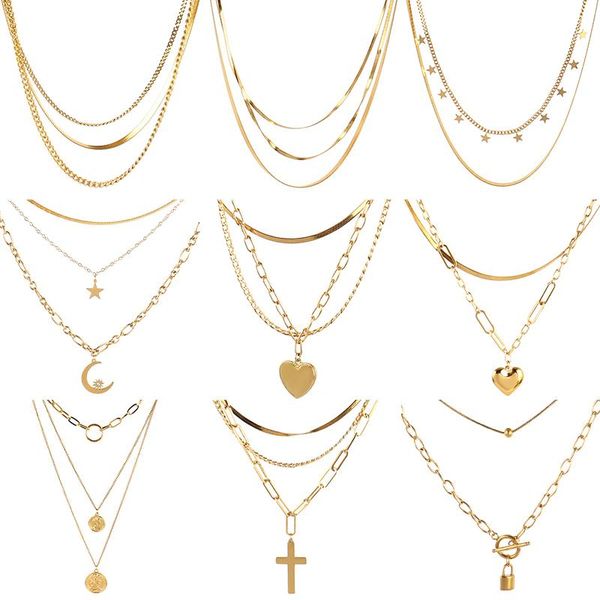 chains punk multilayer stainless steel necklace for women heart chain necklaces coin pendant jewelry gifts, Silver
chains punk multilayer stainless steel necklace for women heart chain necklaces coin pendant jewelry gifts, Silver
