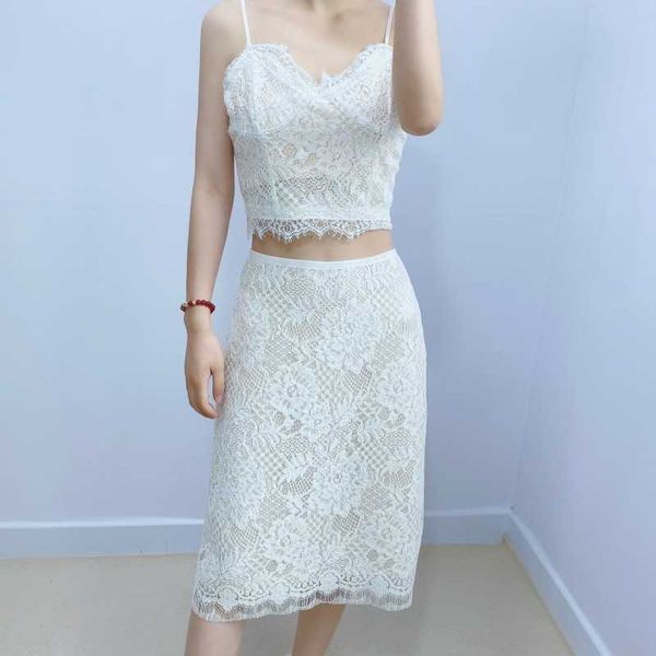 summer two piece set women elegant lace hook flower spaghetti strap vest + high waist midi skirt suit 210526, White
summer two piece set women elegant lace hook flower spaghetti strap vest + high waist midi skirt suit 210526, White