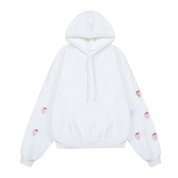 white strawberry embroidery sleeve think fleece hoodies pullovers casual women h0032 210514, Black
white strawberry embroidery sleeve think fleece hoodies pullovers casual women h0032 210514, Black