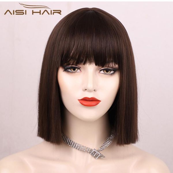 synthetic wigs aisi hair wig 12inches short straight dark brown with bangs for black women pink red purple false
synthetic wigs aisi hair wig 12inches short straight dark brown with bangs for black women pink red purple false