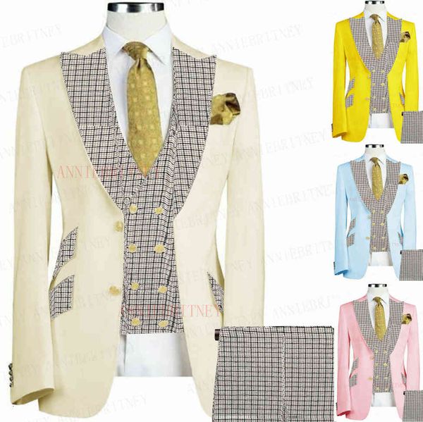 men's suits & blazers ivory yellow suit men 3 pieces custom groom wedding tuxedo slim fit business blazer jacket white grey plaid, White;black
men's suits & blazers ivory yellow suit men 3 pieces custom groom wedding tuxedo slim fit business blazer jacket white grey plaid, White;black