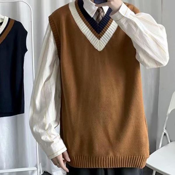men's vests student vest great stitching sleeveless loose sweater, Black;white
men's vests student vest great stitching sleeveless loose sweater, Black;white