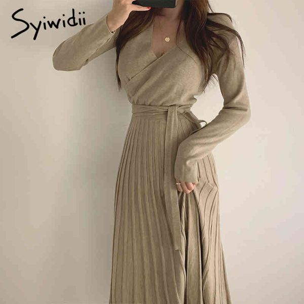 syiwidii dress women winter v neck elegant with belt high waist long knit pleated dress a line black beige solid empire clothes 210417, Black;gray
syiwidii dress women winter v neck elegant with belt high waist long knit pleated dress a line black beige solid empire clothes 210417, Black;gray