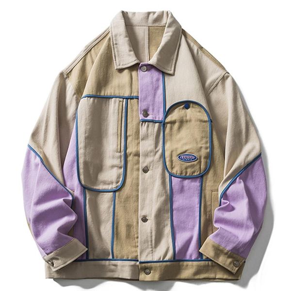 men's jackets lacible streetwear harajuku hip hop vintage multi color block patchwork jacket coats casual urban denim coat men, Black;brown
men's jackets lacible streetwear harajuku hip hop vintage multi color block patchwork jacket coats casual urban denim coat men, Black;brown