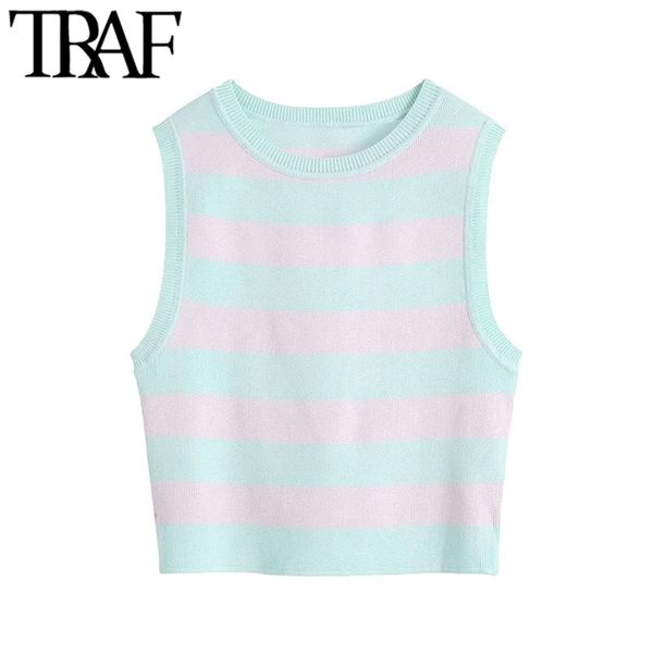 women sweet fashion striped cropped knitted vest sweater vintage o neck sleeveless female waistcoat chic 210507, White
women sweet fashion striped cropped knitted vest sweater vintage o neck sleeveless female waistcoat chic 210507, White