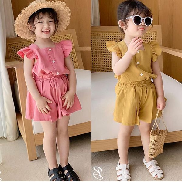 spring and summer girls' simple sweet lovely solid color vest casual suit flying sleeve + shorts two piece set clothing sets, White
spring and summer girls' simple sweet lovely solid color vest casual suit flying sleeve + shorts two piece set clothing sets, White