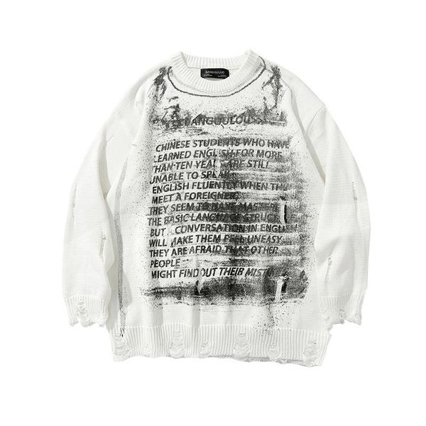 men cacual sweater retro printing pullover sweater fashional hip hop hole style, White;black
men cacual sweater retro printing pullover sweater fashional hip hop hole style, White;black