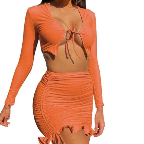 skirts outfit solid color long sleeve women crop ruched drawstring two pieces matching set for spring, Black
skirts outfit solid color long sleeve women crop ruched drawstring two pieces matching set for spring, Black