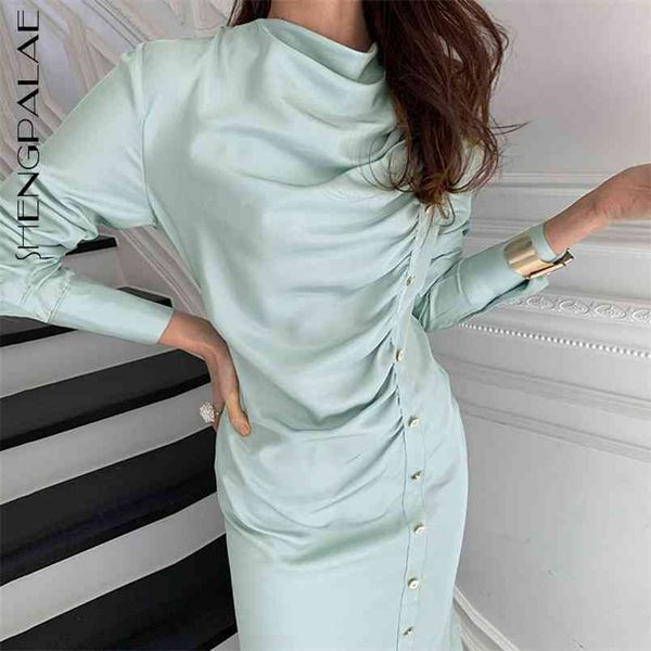 shengpllae temperament dress women's spring round neck single row metal buckle fold slim split long sleeve dresses 210427, Black;gray
shengpllae temperament dress women's spring round neck single row metal buckle fold slim split long sleeve dresses 210427, Black;gray