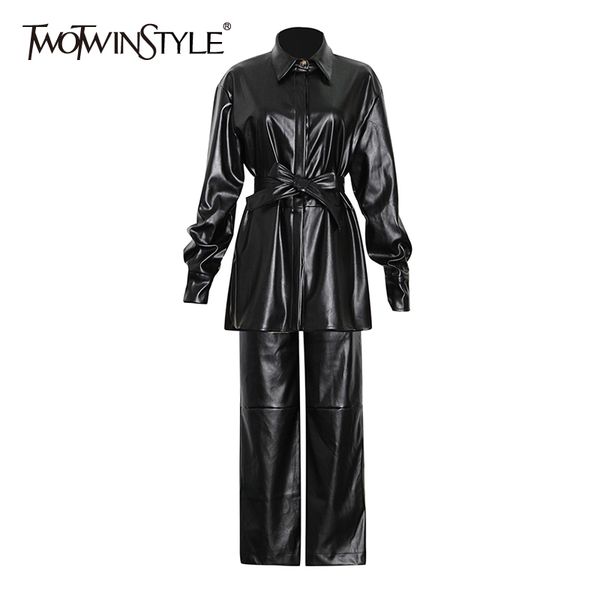 twotwinstyle casual two piece set for women lapel long sleeve lace up shirt wide leg pants female sets fashion clothes 210517, White
twotwinstyle casual two piece set for women lapel long sleeve lace up shirt wide leg pants female sets fashion clothes 210517, White