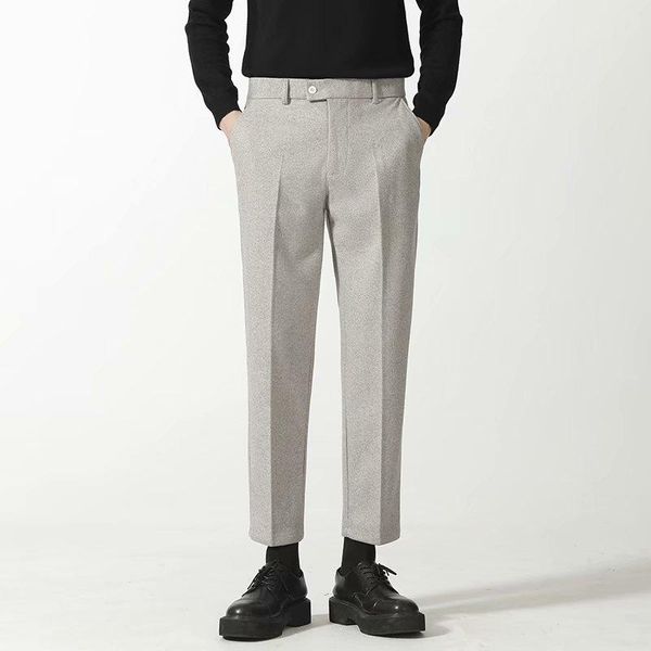 men's pants autumn winter casual woolen cloth straight ankle length men fashion solid color business nine points suit blazers trousers, Black
men's pants autumn winter casual woolen cloth straight ankle length men fashion solid color business nine points suit blazers trousers, Black